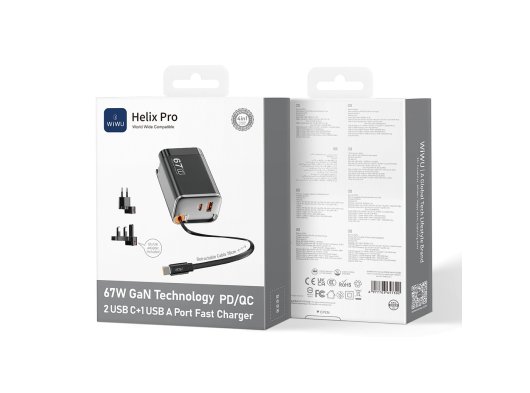 Wiwu G027 Helix Pro 67W Gan Hızlı Şarj PD/QC 2USB C+1 USB A