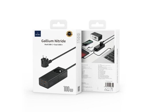 Wiwu S004 GaN Tech 2 Type-C ve 2 USB-A Priz 100W 150cm