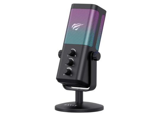 Havit GK65 RGB Profesyonel Yayıncı Mikrofonu 192kHz 24Bit Hi-Fi Dahili Ses Kartlı - Siyah