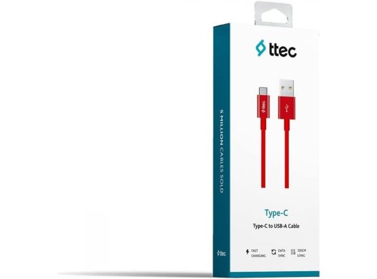 Ttec 2DK12K Type-C USB 1.2 m Şarj Kablosu, Kırmızı