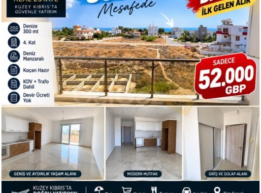DENİZE 300 MT 4. KAT DENİZ MANZARALI KOÇAN HAZIR STÜDYO 52.000 GBP İ