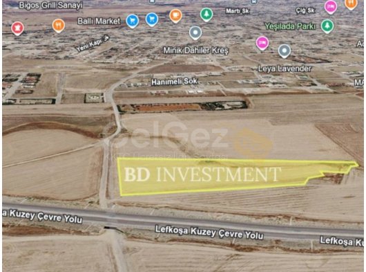 Kıbrıs Lefkoşa Gönyeli'de Kuzey Çevreyoluna Bitişik 16.195 m² Arazi