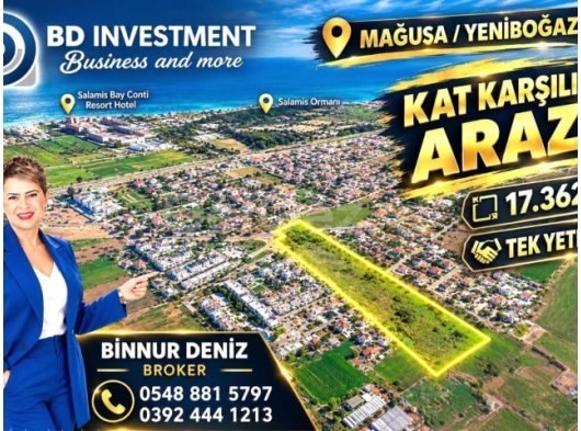 Kıbrıs Mağusa Yeniboğaziçi'nde Muhteşem Lokasyonda17.362 m² Kat Karşılığı Arazi